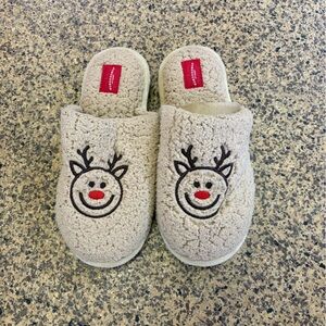 Wondershop Beige Sherpa Reindeer Slip-On Slippers with Red Accent